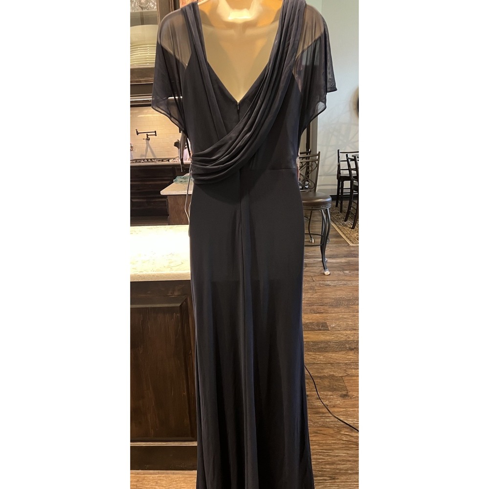 Betsy & Adam Navy Blue Draped-Mesh V-Neck Sheath Dress Sz 4 Mother of the Bride - Picture 7 of 14